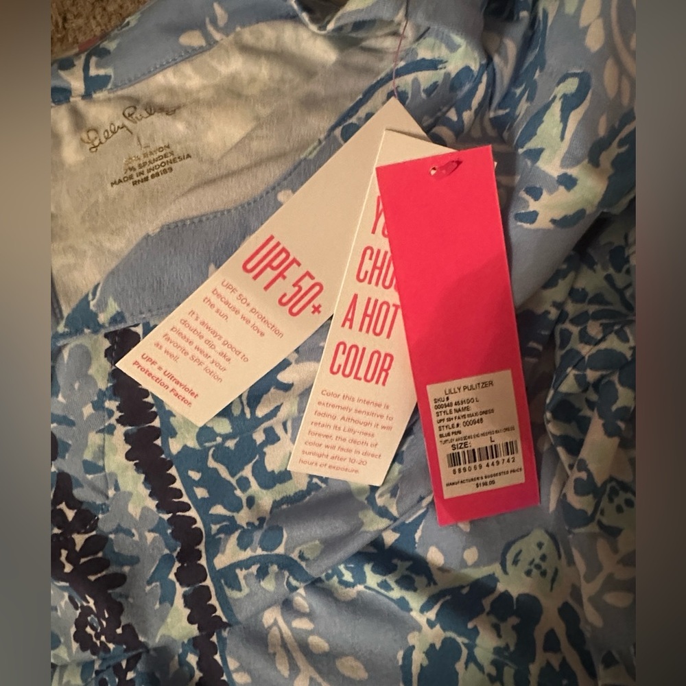 LILLY PULITZER BLUE PERI FAYE UPF-50 MAXI DRESS SIZE L MSRP $198.00 NWT - Picture 8 of 11